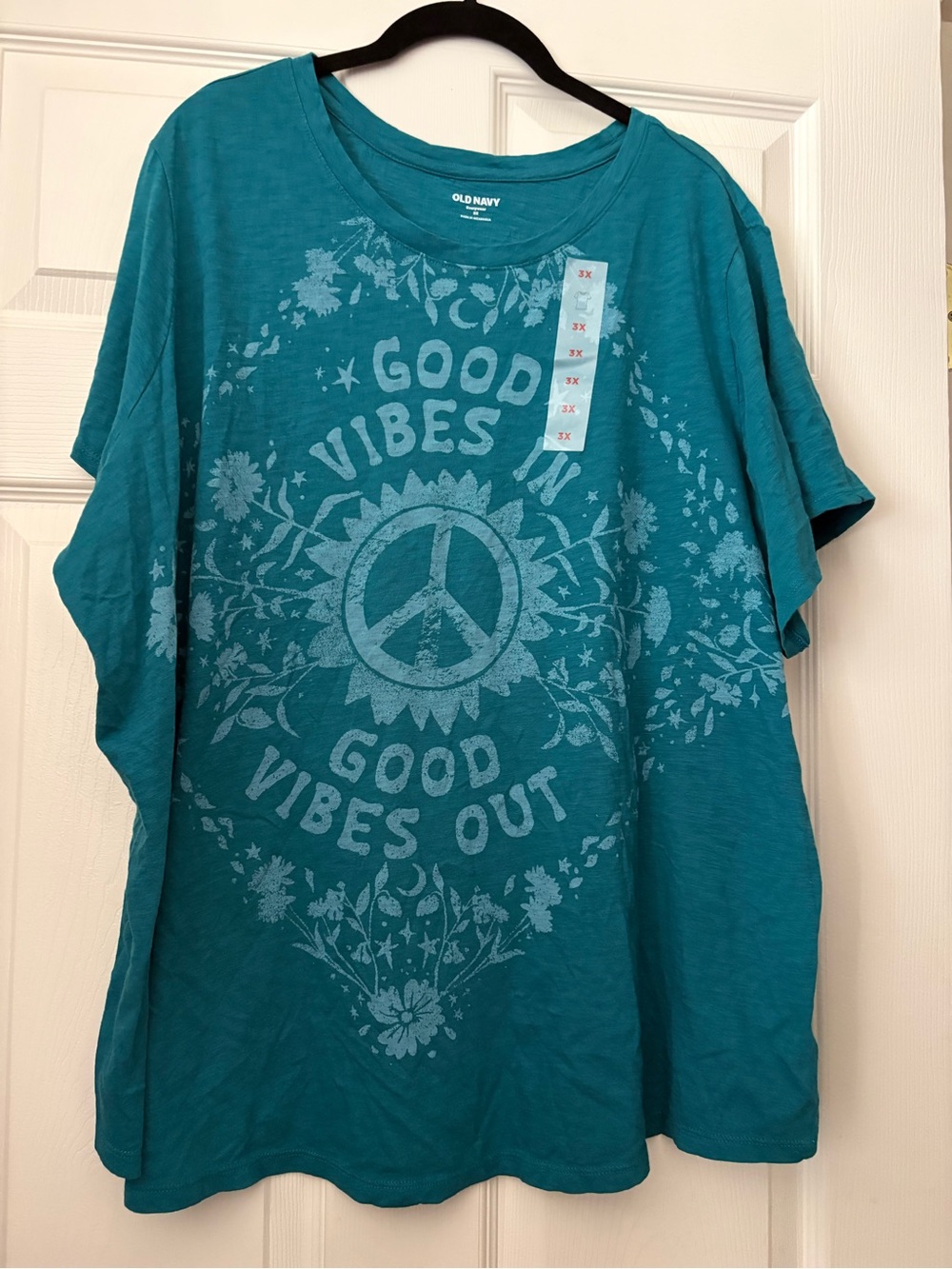 Old Navy teal tee Sz 3X “Good vibes in good vibes out” NWT